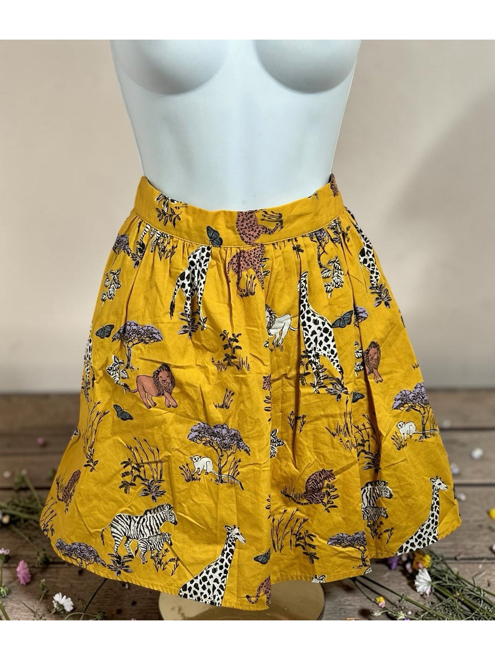 Modcloth Jungle Animal Print Skater Mini Skirt Womens Sz M Cotton Lined Pockets